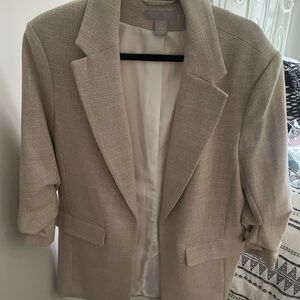 H&M linen Beige Blazer oversized Jacket size medium